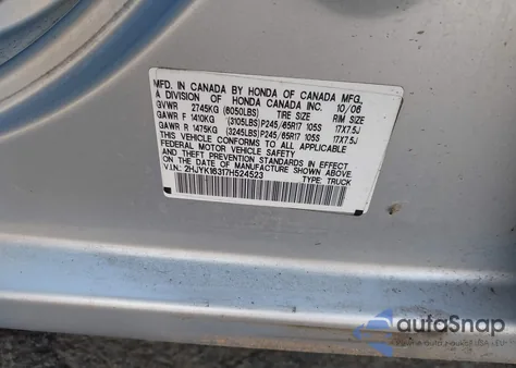 2007 Honda Ridgeline Rtx z USA, uszkodzony, nr VIN 2HJYK16317H524523